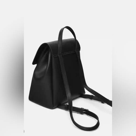 Zara Basic Collection Classic Black Faux Leather Backpack - Picture 7 of 15